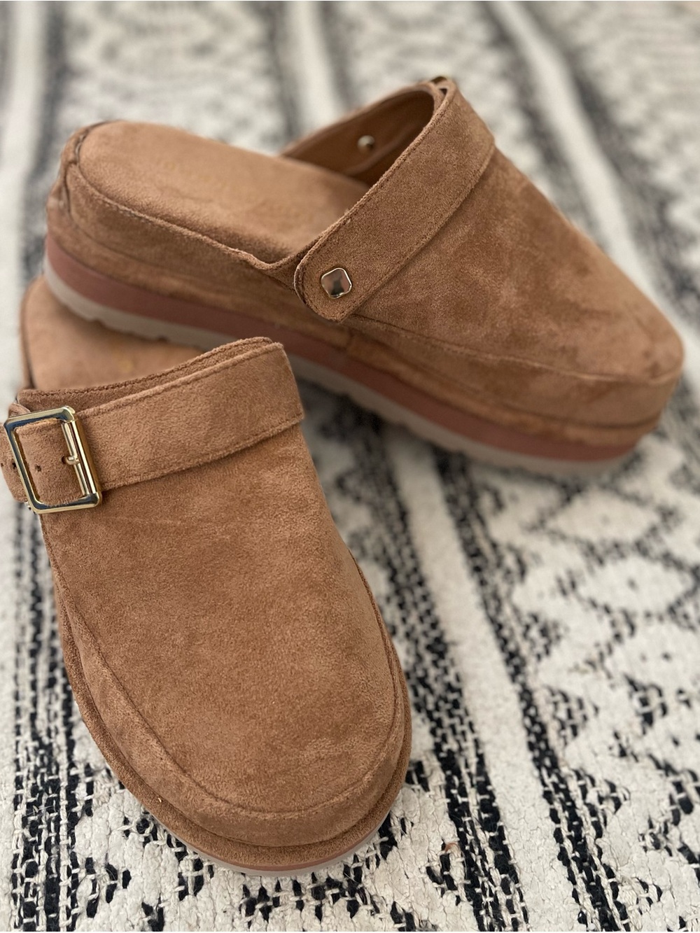Madden Girl Suede Buckle Mules in Chestnut Brown